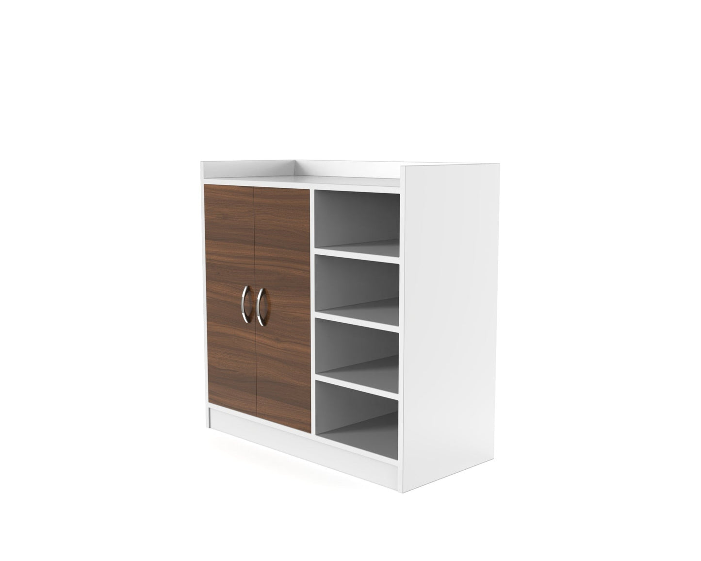 Wooden Shoe Rack with Double Doors & Open Side Shelves – Footwear Organizer (Holds 12–18 Pairs)