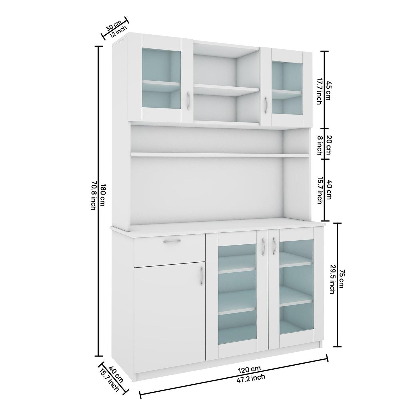 Large Crockery & Microwave Storage Cabinet with Glass Doors