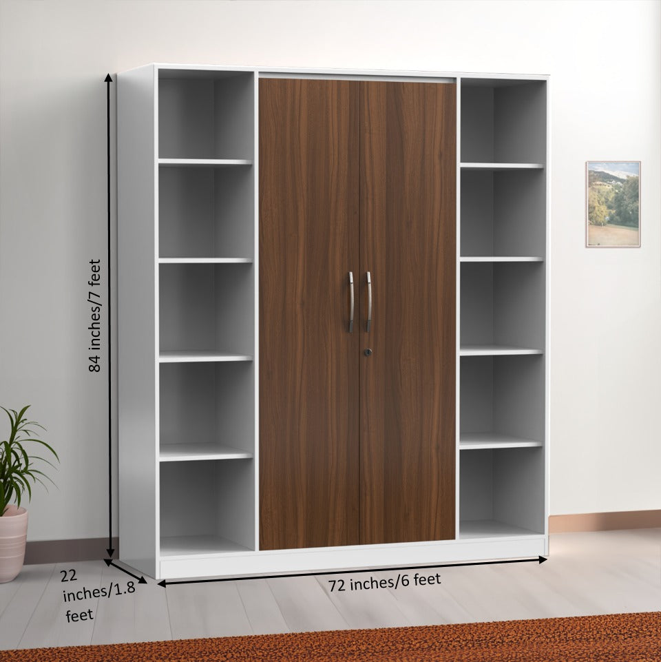 Modern 2-Door Wardrobe with Side Open Shelves (6ft x 7ft)
