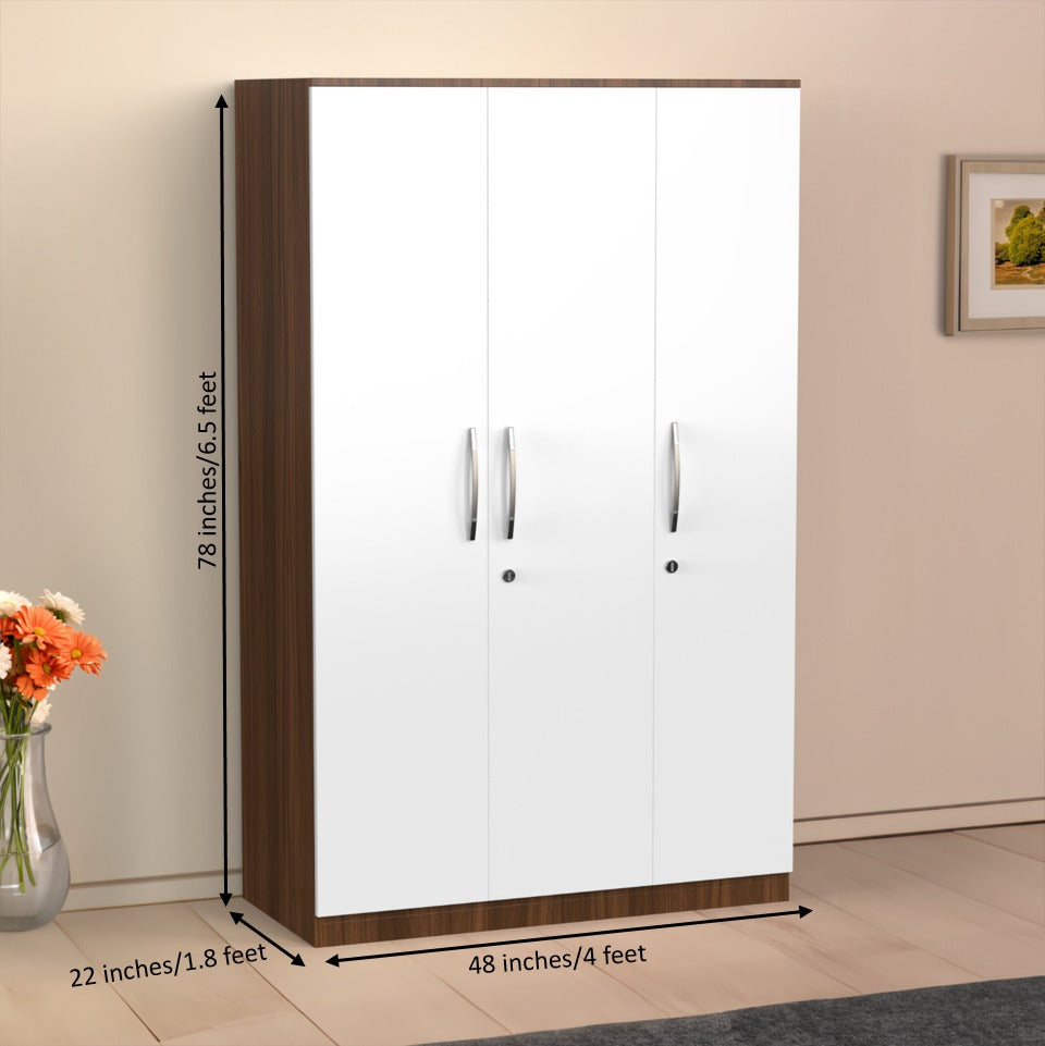 Modern 3-Door Wardrobe with White & Walnut Finish