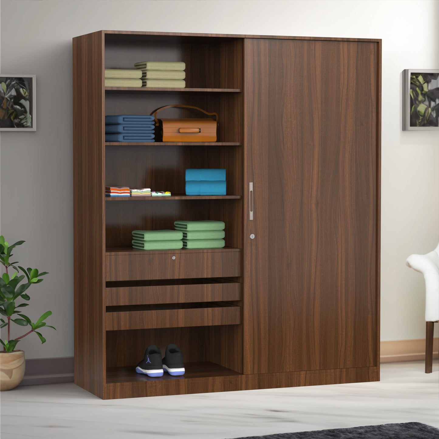 Classic Two-Door Sliding Wardrobe – Walnut Finish