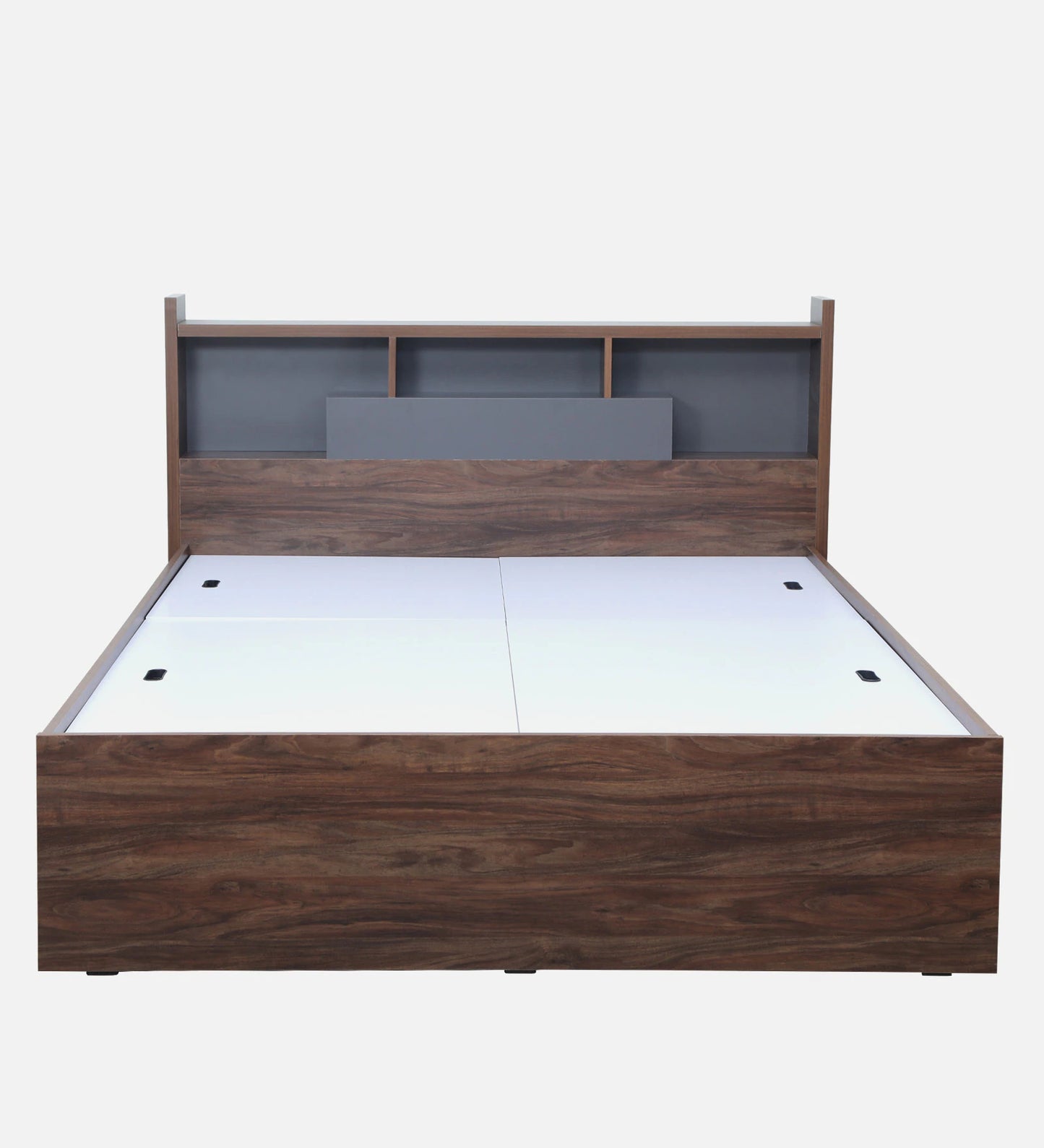 OmkarWood Serenity Queen Bed – Natural Walnut Finish with Box & Headboard Storage