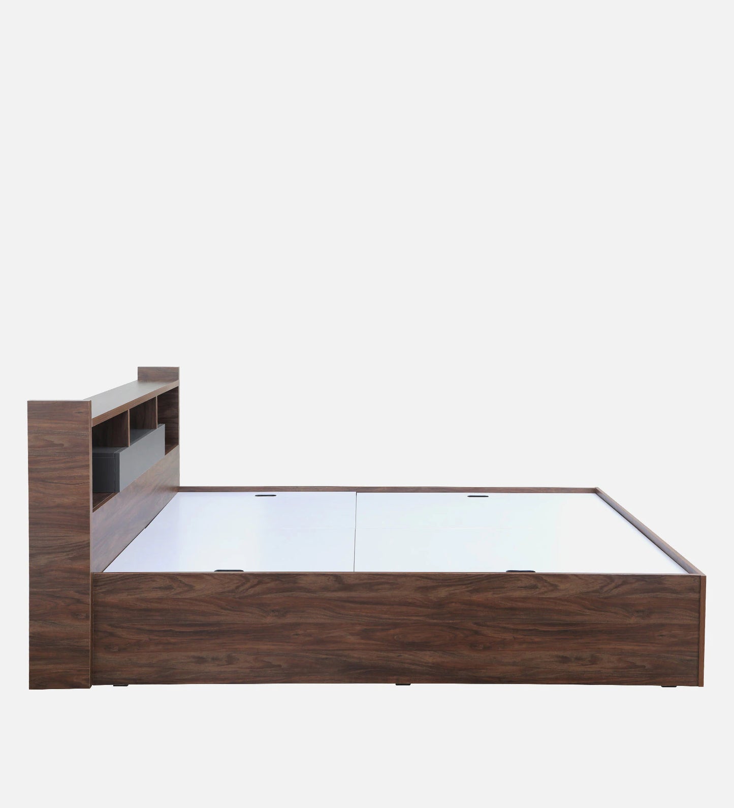 OmkarWood Serenity Queen Bed – Natural Walnut Finish with Box & Headboard Storage