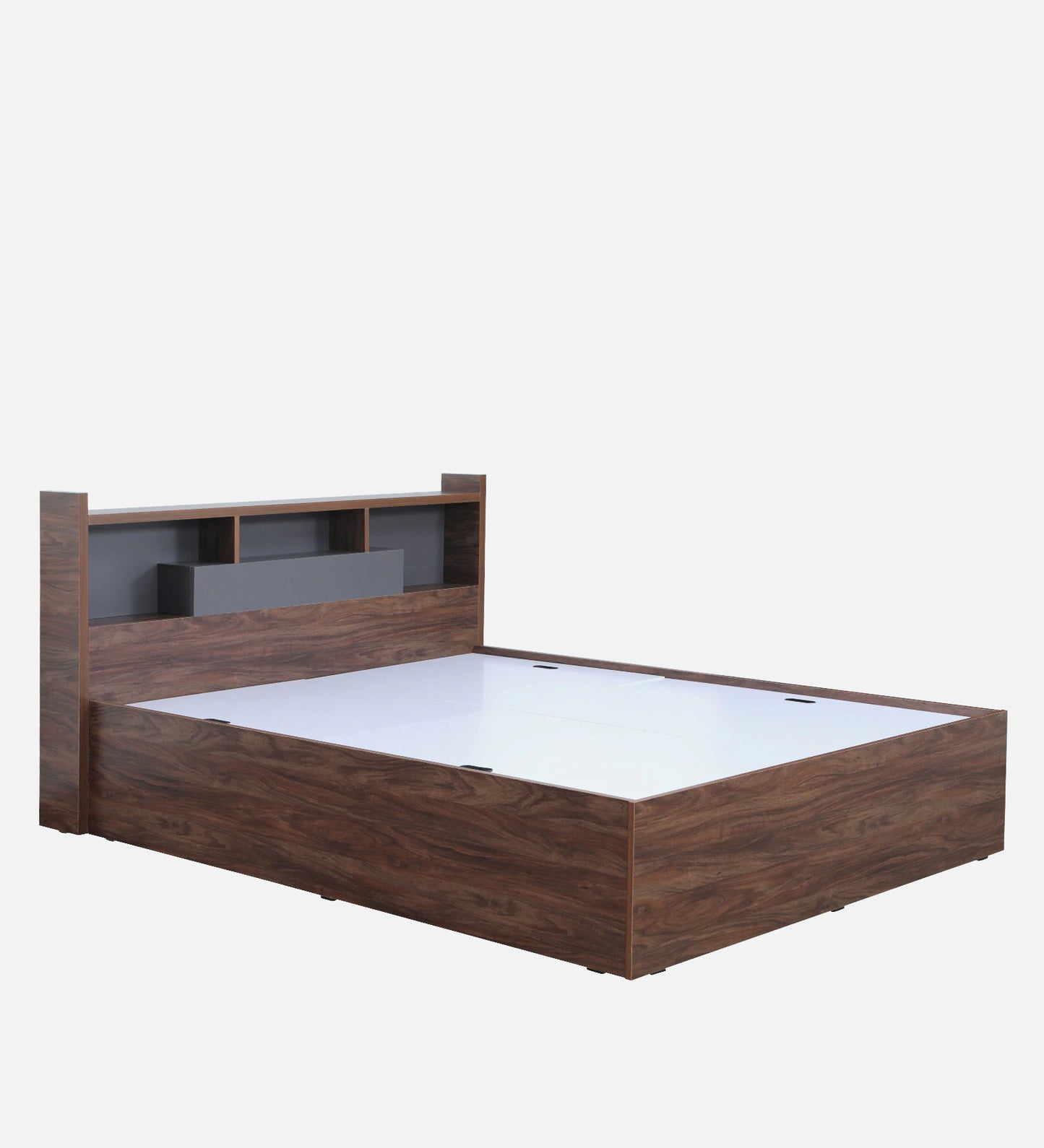 OmkarWood Serenity Queen Bed – Natural Walnut Finish with Box & Headboard Storage