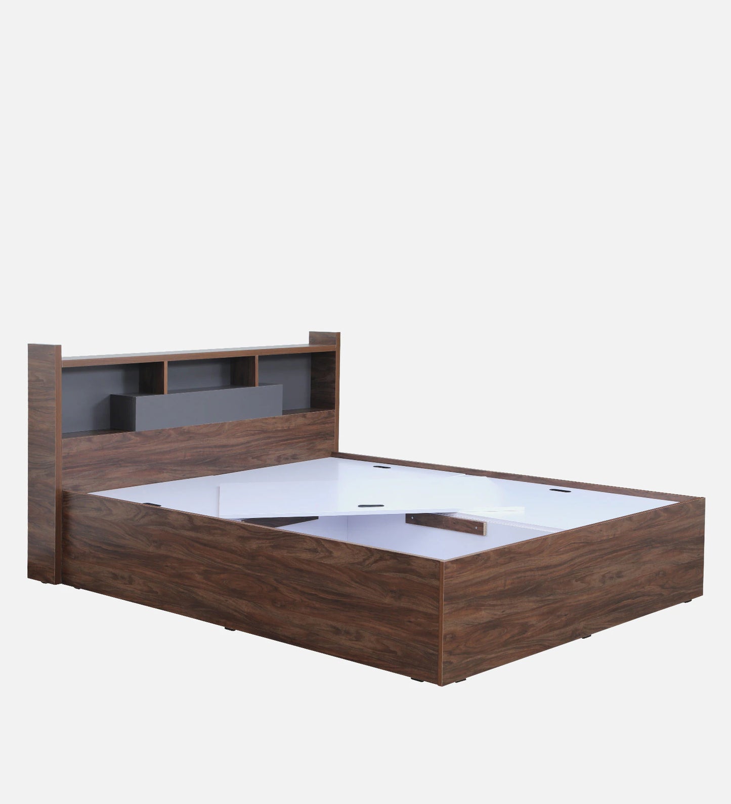 OmkarWood Serenity Queen Bed – Natural Walnut Finish with Box & Headboard Storage
