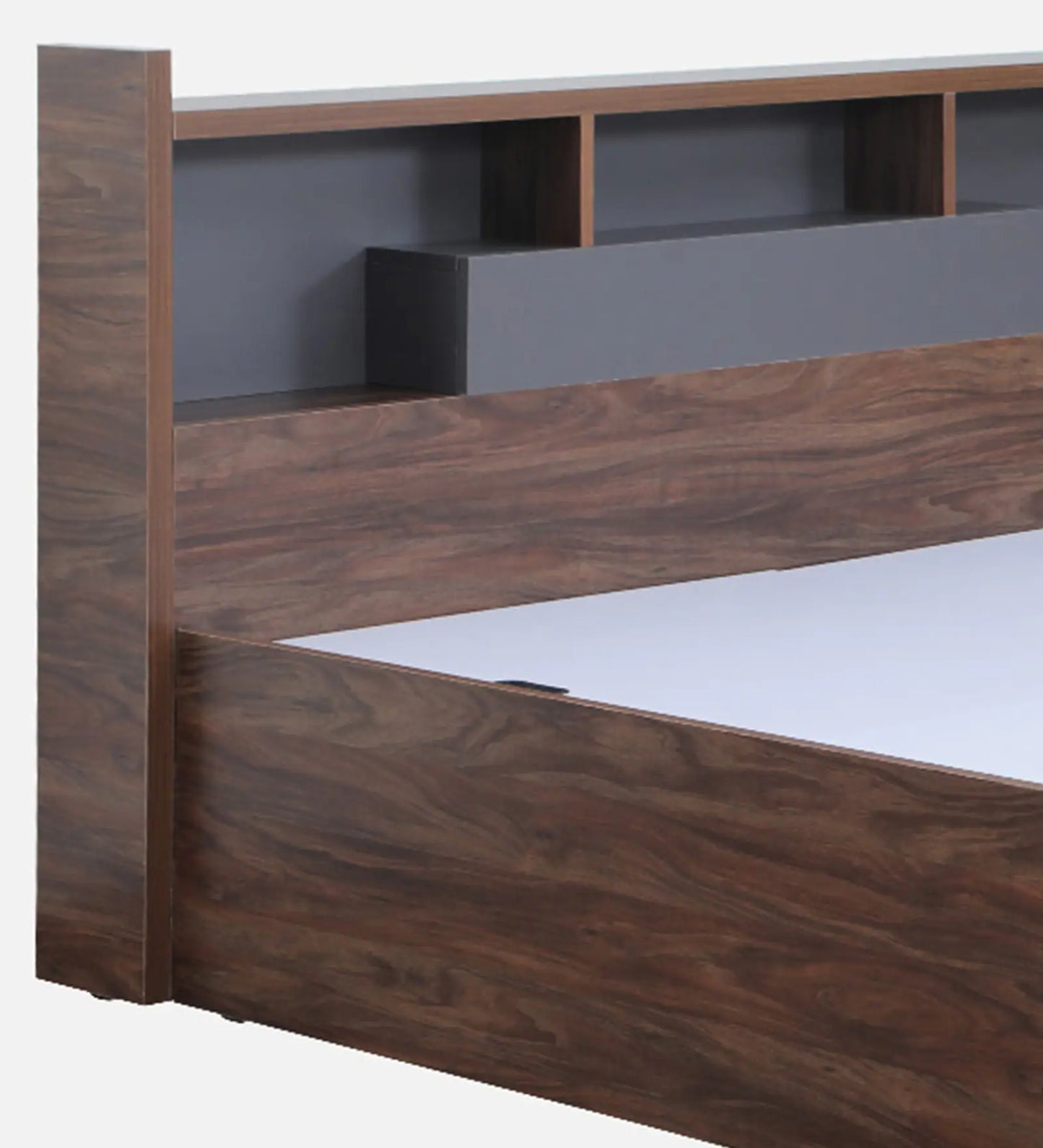 OmkarWood Serenity Queen Bed – Natural Walnut Finish with Box & Headboard Storage