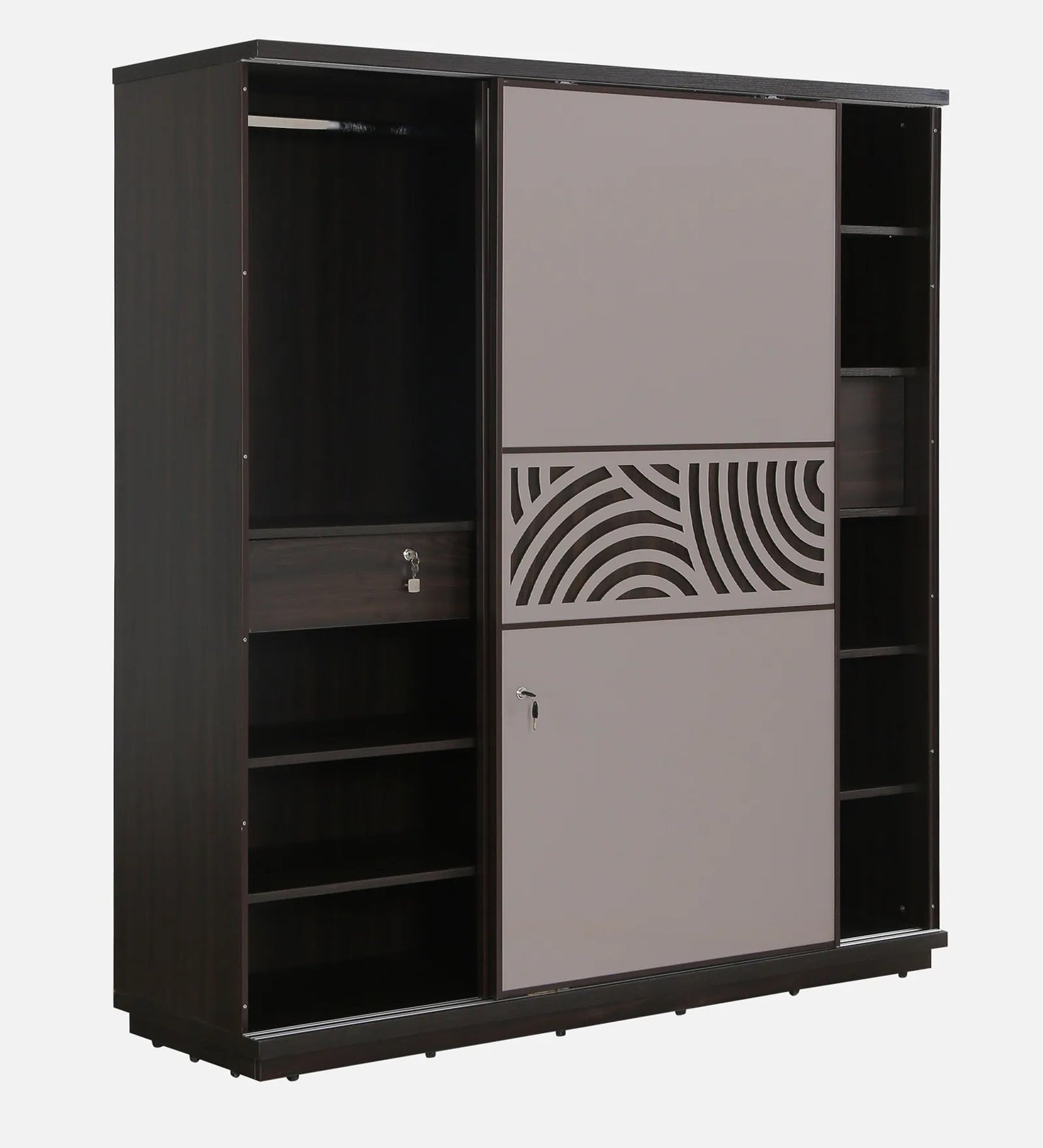 OmkarWood AuraMax Sliding Door Wardrobe – Basalt Grey High Gloss Finish