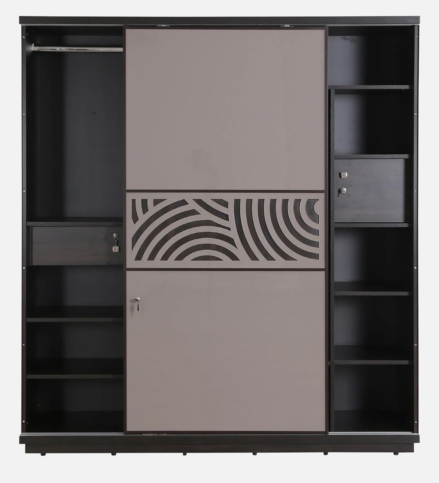 OmkarWood AuraMax Sliding Door Wardrobe – Basalt Grey High Gloss Finish