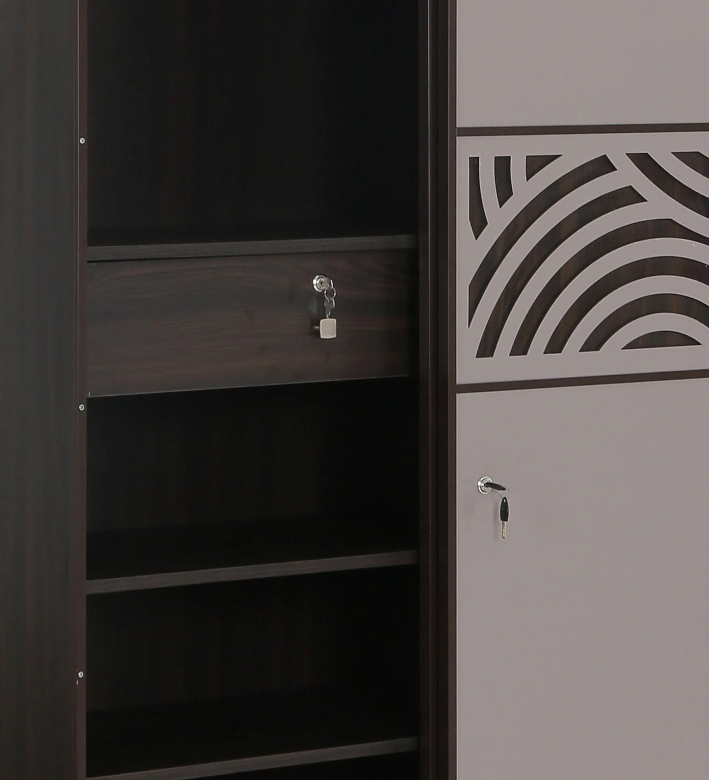 OmkarWood AuraMax Sliding Door Wardrobe – Basalt Grey High Gloss Finish