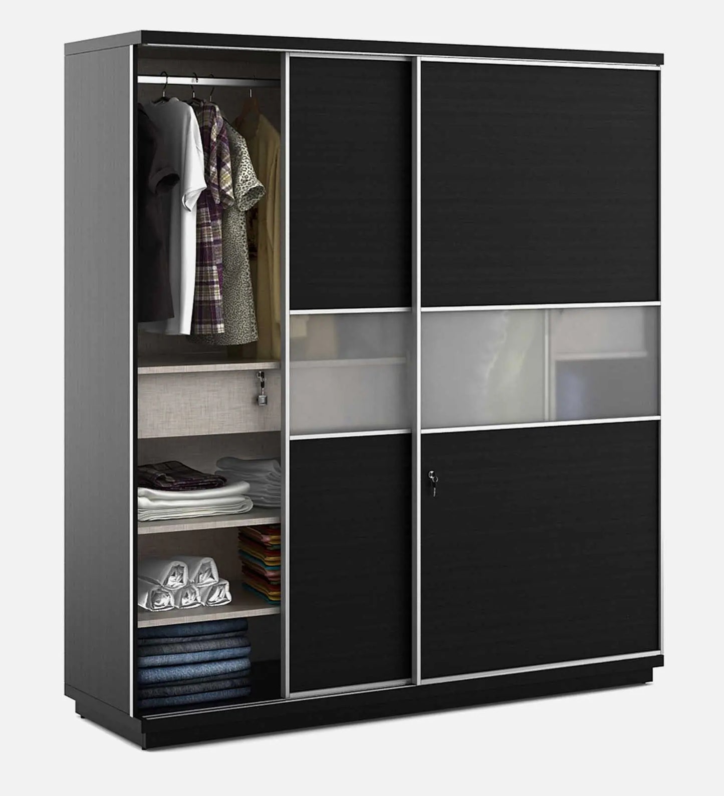 Omkarwood Zenix Premium Sliding Door Wardrobe – Wenge Melamine Finish