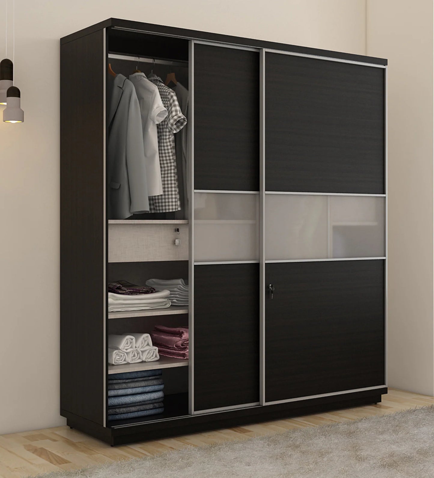 Omkarwood Zenix Premium Sliding Door Wardrobe – Wenge Melamine Finish