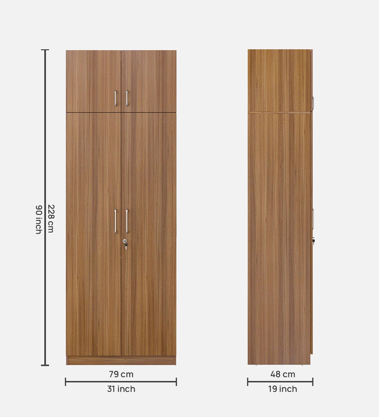 Omkarwood Lotus 2-Door Wardrobe with Loft & Drawer – Exotic Teak Finish