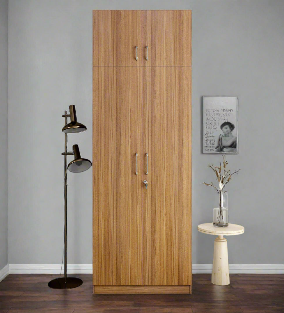 Omkarwood Lotus 2-Door Wardrobe with Loft & Drawer – Exotic Teak Finish