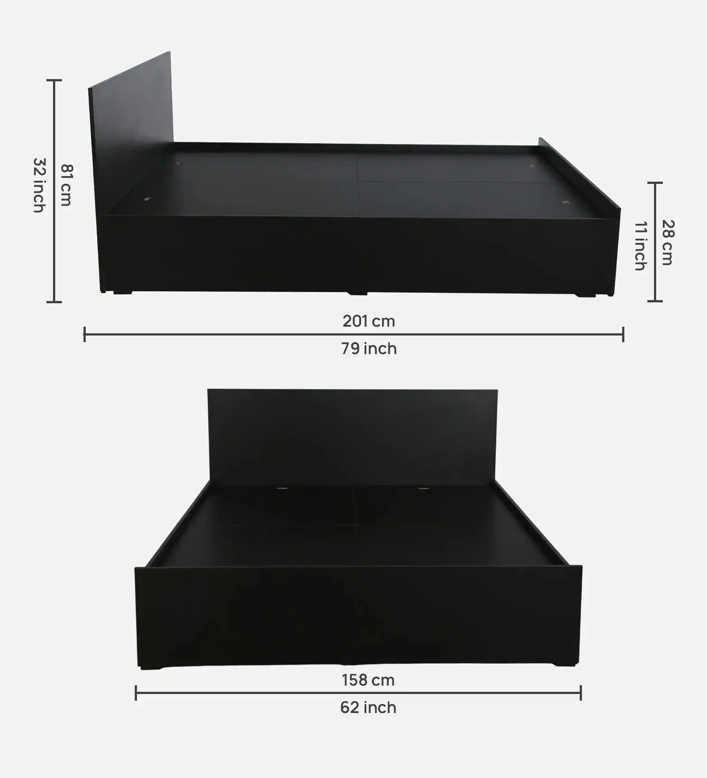 LuxeWood Platform Bed Queen Size with Box Storage