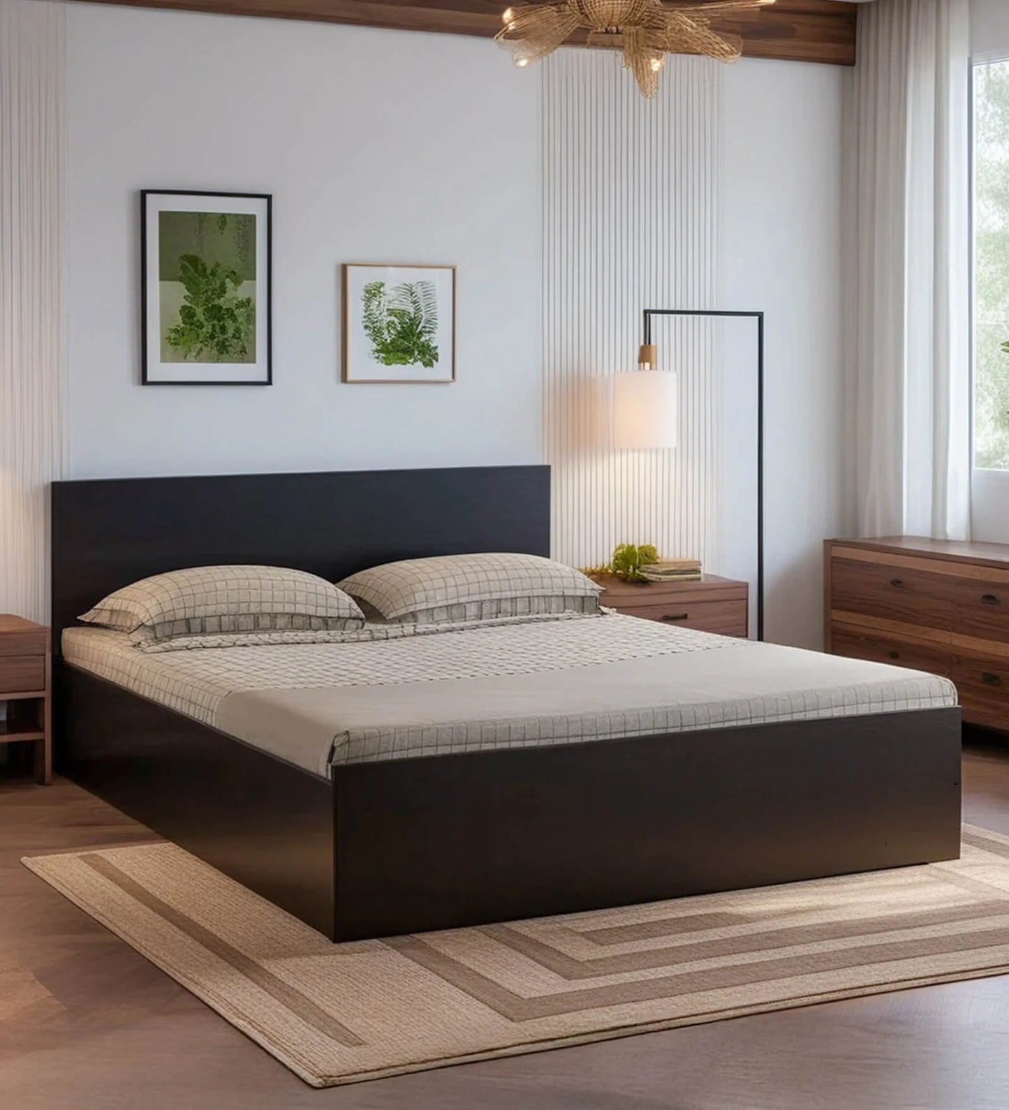 LuxeWood Platform Bed Queen Size with Box Storage