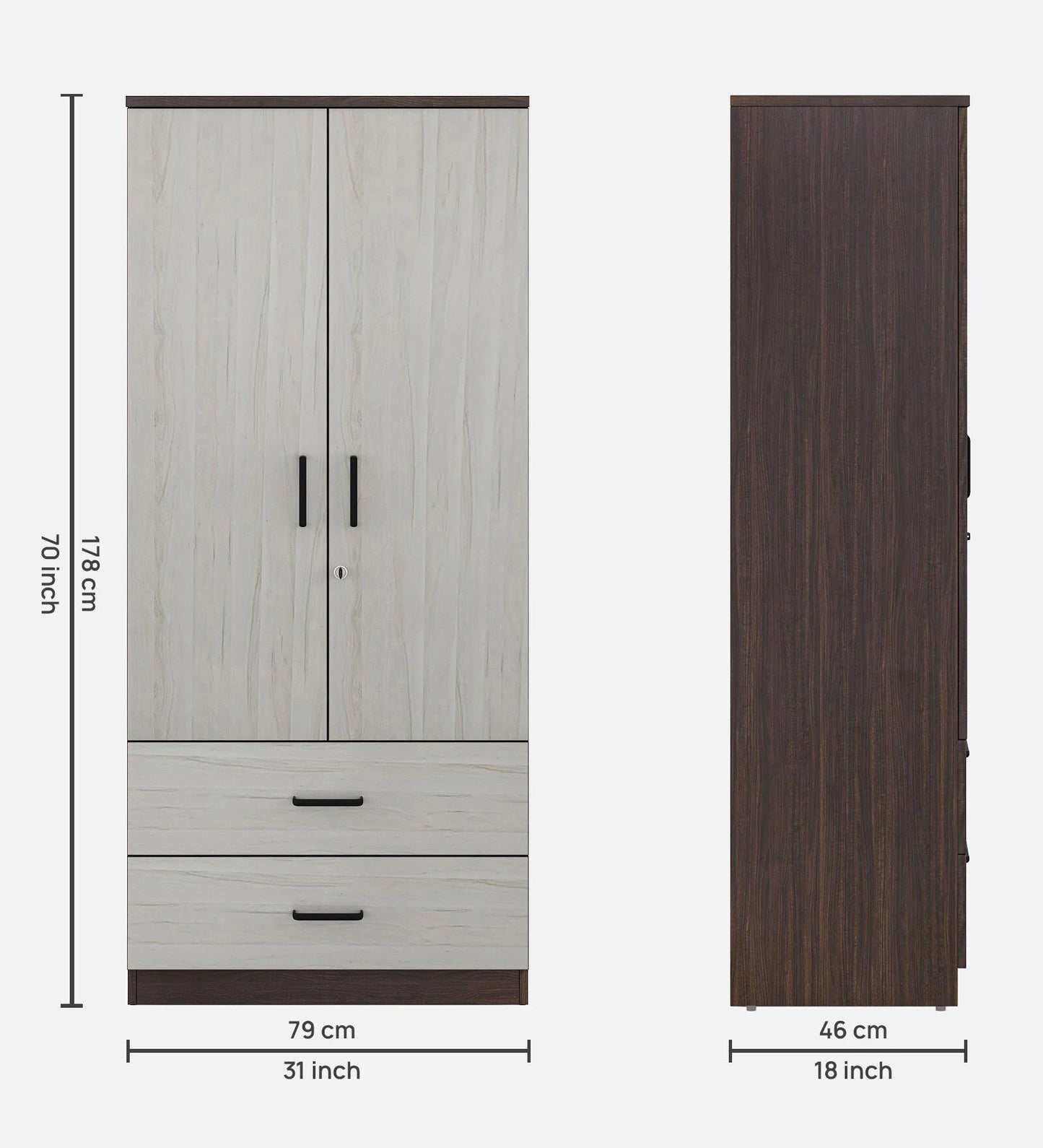 Omkarwood Rillo Premium 2-Door Engineered Wood Wardrobe with Drawer Storage