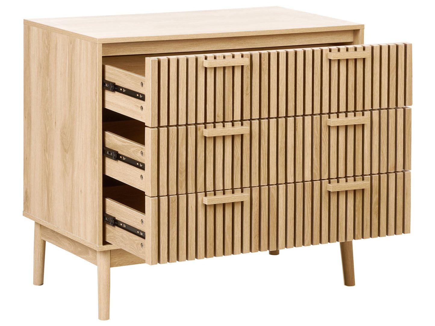OmkarWood Valencia Slatted Sideboard Cabinet – Natural Oak Finish