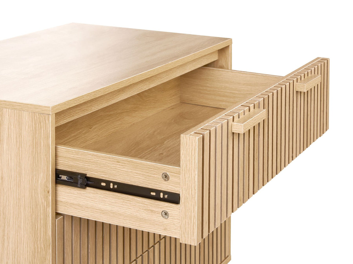 OmkarWood Valencia Slatted Sideboard Cabinet – Natural Oak Finish
