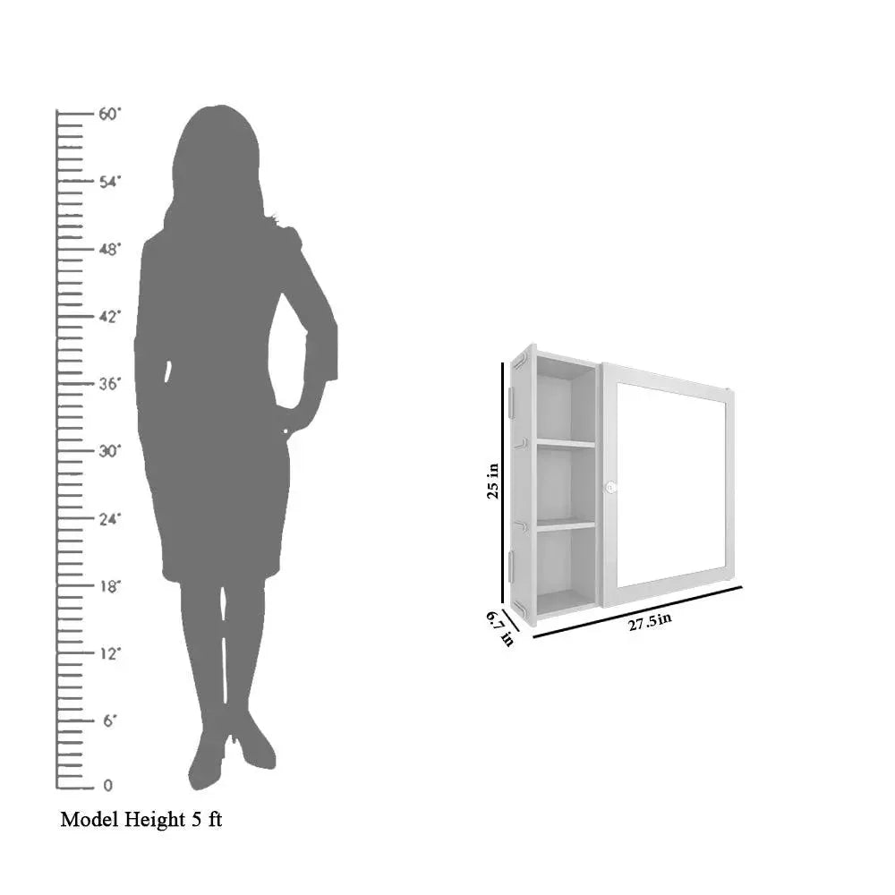 OmkarWood Aesthetic Engineered Wood Bathroom Cabinet with Mirror – 5-Shelf Brown Finish