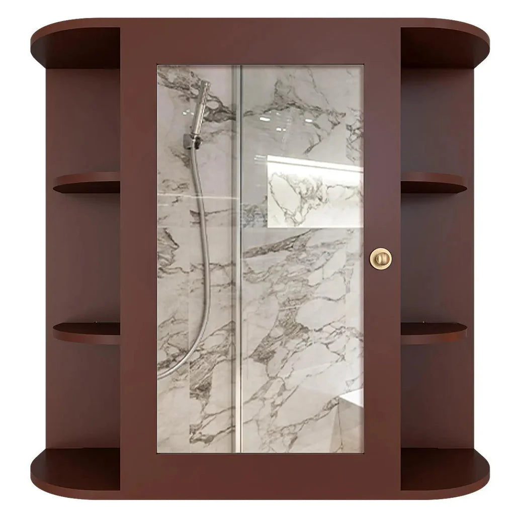 OmkarWood Premium Engineered Wood Bathroom Cabinet with Mirror – 10 Spacious Shelves (Brown Finish)