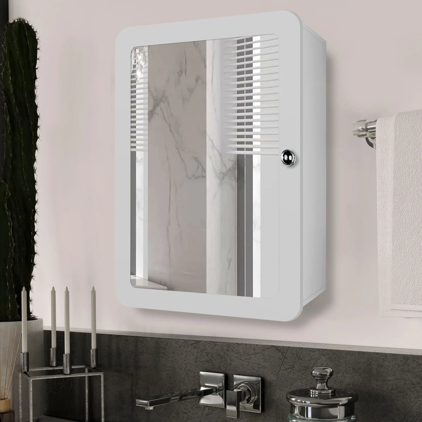 OmkarWood Vibecrafts Premium White Engineered Wood Bathroom Cabinet with Mirror