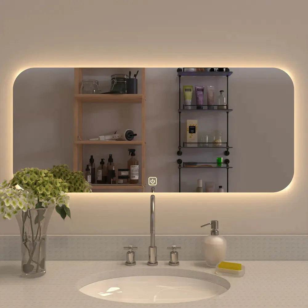 LumoGlow Horizon – LED Backlit Rectangular Bathroom Mirror (32 x 14 Inch)