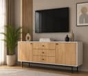 Premium Modern Sideboard Cabinet with Santana Textured Finish & Metal Base (Engineered Wood) 3