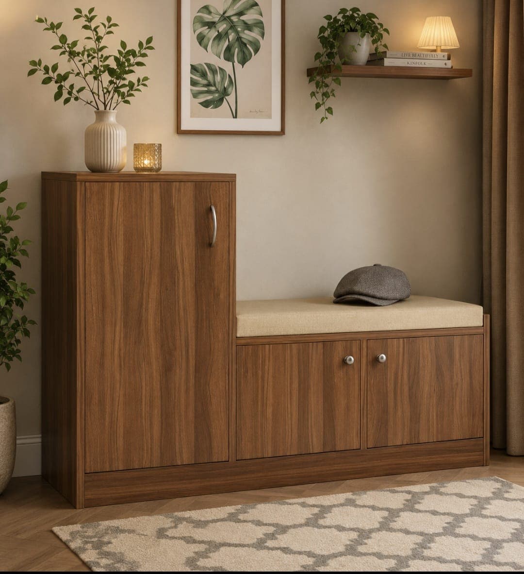 Entryway Shoe Storage Cabinet with Cushioned Seat