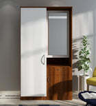 Small Wardrobe cum Dresser | Walnut and Frosty White Without Mirror