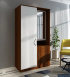 Small Wardrobe cum Dresser | Walnut and Frosty White Without Mirror