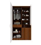 Small Wardrobe cum Dresser | Walnut and Frosty White Without Mirror