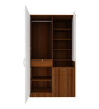 Small Wardrobe cum Dresser | Walnut and Frosty White Without Mirror