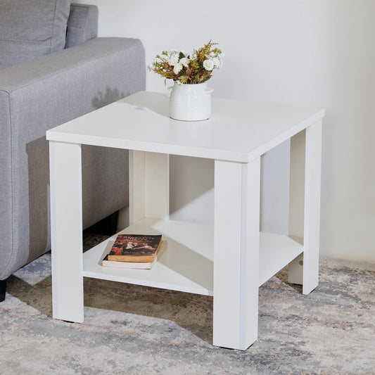 Omkarwood Premium White Engineered Wood End Table