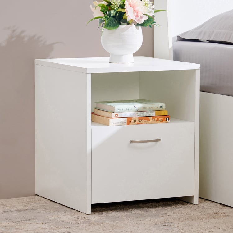 Nova White Bedside Table with Drawer & Open Shelf