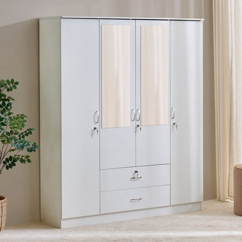 Astoria White 4-Door Wardrobe with Mirror & Drawer Storage