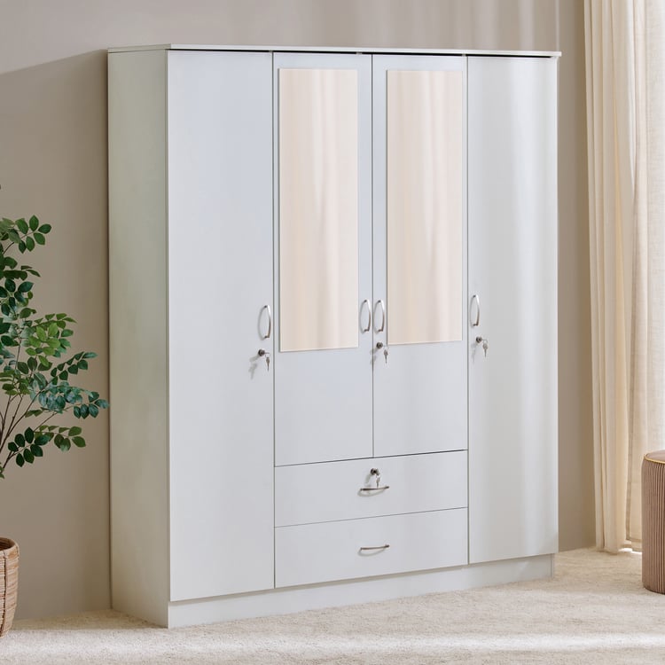 Astoria White 4-Door Wardrobe with Mirror & Drawer Storage