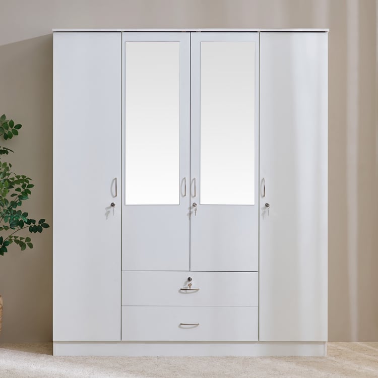 Astoria White 4-Door Wardrobe with Mirror & Drawer Storage