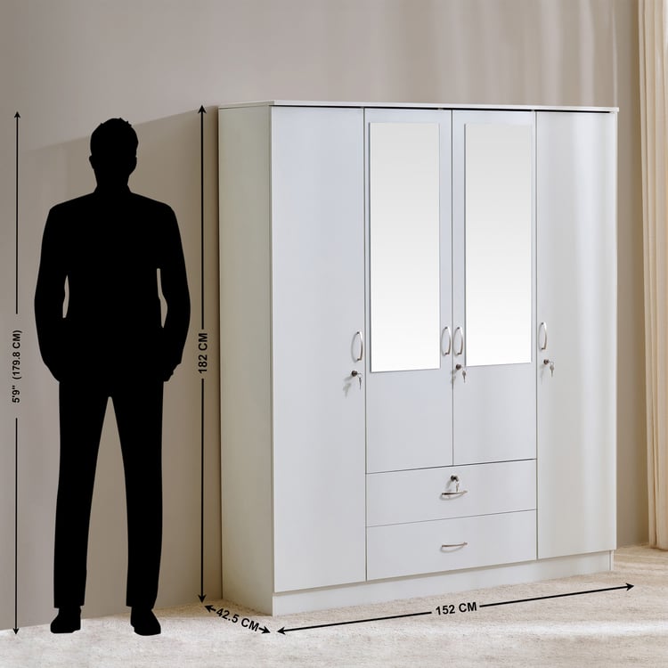 Astoria White 4-Door Wardrobe with Mirror & Drawer Storage