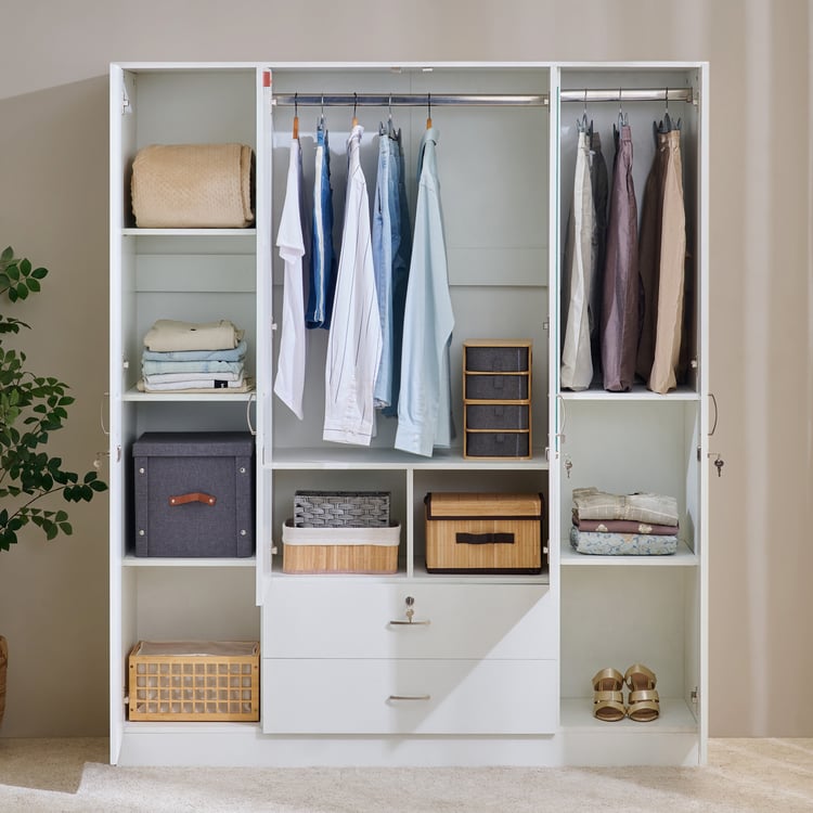 Astoria White 4-Door Wardrobe with Mirror & Drawer Storage