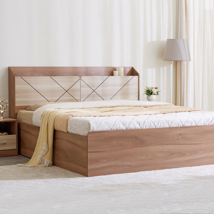 OmkarWood Premium  Bed with Box Storage & Modern Headboard