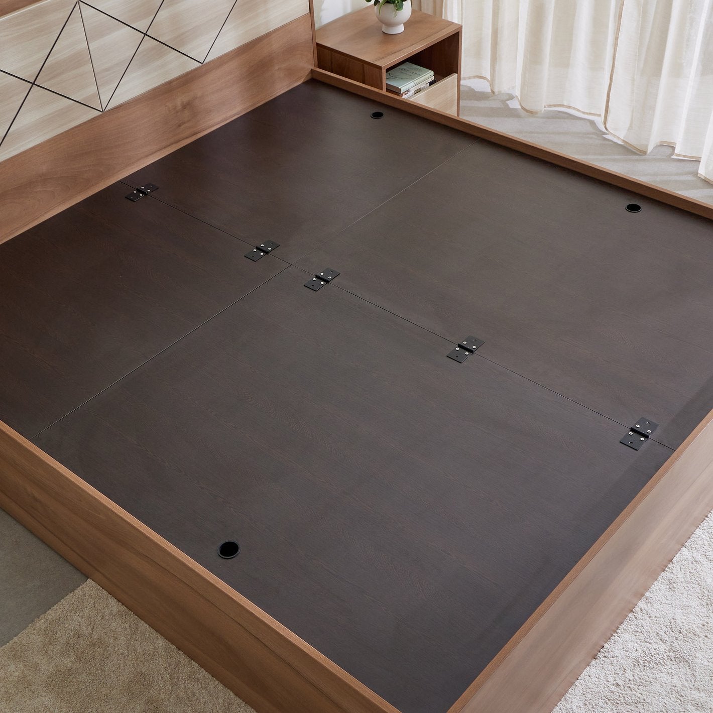 OmkarWood Premium  Bed with Box Storage & Modern Headboard