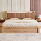 OmkarWood Bed with Geometric Headboard & Box Storage