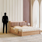 OmkarWood Bed with Geometric Headboard & Box Storage