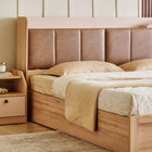 OmkarWood Bed with Geometric Headboard & Box Storage