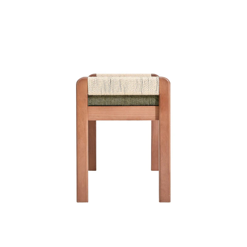 AHKA - Solid Wood and Green Fabric Bench