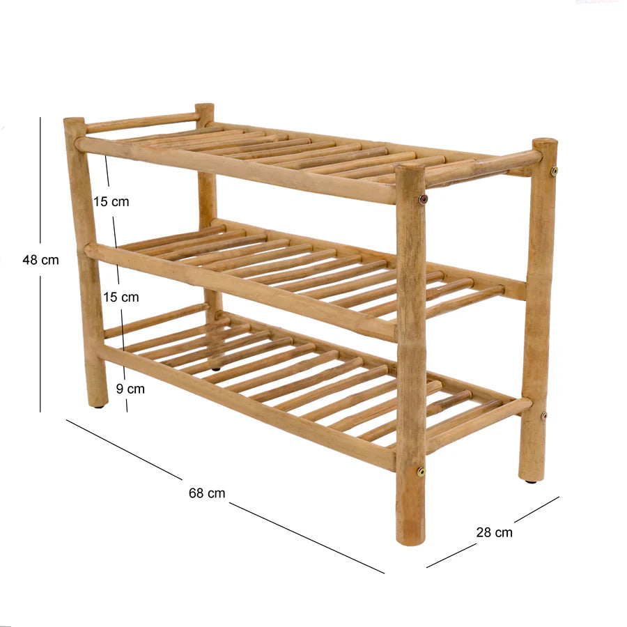 Unique  3-Tier Shoe Rack in Solid Bamboo