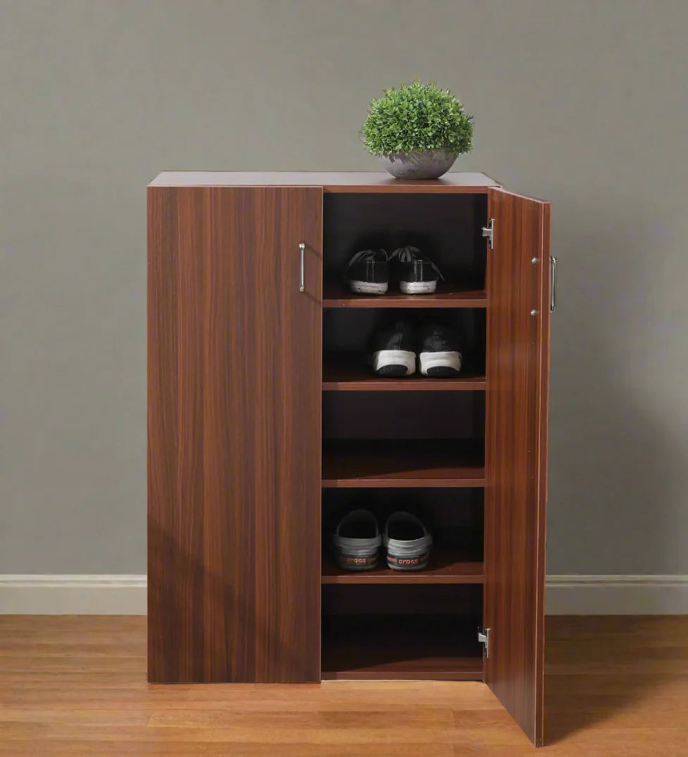 Walnut Elegance Shoe Cabinet - front view, walnut finish engineered wood