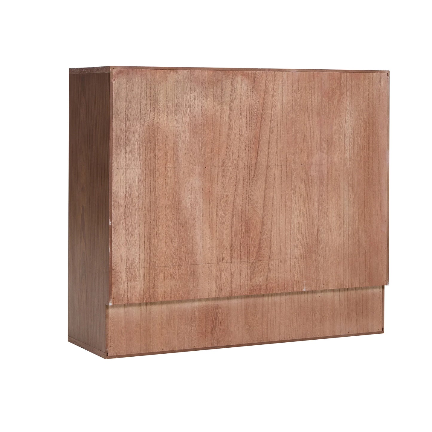 Storage Cabinet with Desk Shelf in Walnut Wood and Rattan