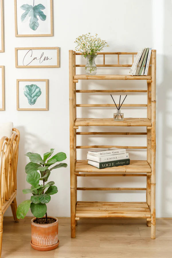 Bamboo Shelf Stand 4-Tier Shelving Unit in Solid Bamboo