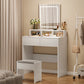 OmkarWood Premium LED Dressing Table with Touch Mirror & Storage – White Finish